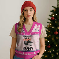 Never Underestimate A Girl Hockey Player Gift Idea V-Neck Knit Sweater Vest - Wonder Print Shop