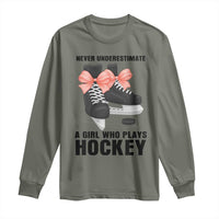 Never Underestimate A Girl Hockey Player Gift Idea Long Sleeve Shirt - Wonder Print Shop