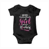 Never Underestimate A Girl Who Plays Hockey Baby Onesie Sports Lover Gift - Wonder Print Shop