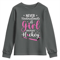 Never Underestimate A Girl Who Plays Hockey Youth Sweatshirt Sports Lover Gift - Wonder Print Shop