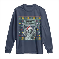 Funny Liberty Statue Ugly Sweater Gift Long Sleeve Shirt Merry Resistmas - Wonder Print Shop