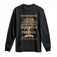 Education Is Freedom Teacher Gift Long Sleeve Shirt Inspirational Africa Map Book Stack - Wonder Print Shop