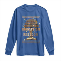 Education Is Freedom Teacher Gift Long Sleeve Shirt Inspirational Africa Map Book Stack - Wonder Print Shop
