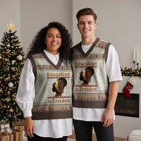 Education Is Freedom V-Neck Knit Sweater Vest Black History Women Teacher Gift - Wonder Print Shop