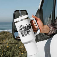 Funny Life Is About Goals And Assists Tumbler With Handle Goalkeepers Gifts
