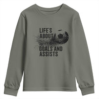 Funny Life Is About Goals And Assists Youth Sweatshirt Goalkeepers Gifts
