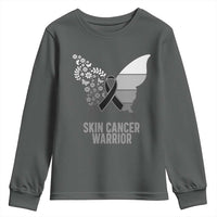 Floral Butterfly Melanoma Awarenes Youth Sweatshirt Black Ribbon Warrior Support Gift