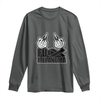 Fuck Melanoma Long Sleeve Shirt Skeleton Hand Black Ribbon Awareness