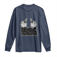 Fuck Melanoma Long Sleeve Shirt Skeleton Hand Black Ribbon Awareness
