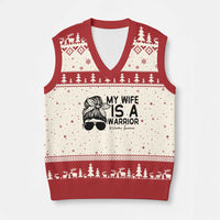 My Wife Is A Warrior V-Neck Knit Sweater Vest Melanoma Awareness Husband Gift