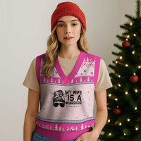 My Wife Is A Warrior V-Neck Knit Sweater Vest Melanoma Awareness Husband Gift