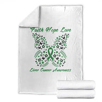 Faith Hope Love Liver Cancer Awareness Throw Blanket Butterfly Ribbon Floral Gift