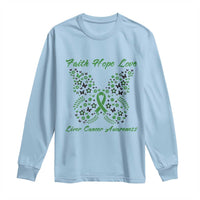Faith Hope Love Liver Cancer Awareness Long Sleeve Shirt Butterfly Ribbon Floral Gift