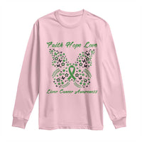 Faith Hope Love Liver Cancer Awareness Long Sleeve Shirt Butterfly Ribbon Floral Gift