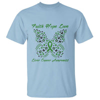 Faith Hope Love Liver Cancer Awareness T Shirt Butterfly Ribbon Floral Gift