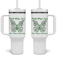 Faith Hope Love Liver Cancer Awareness Tumbler With Handle Butterfly Ribbon Floral Gift
