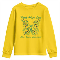 Faith Hope Love Liver Cancer Awareness Youth Sweatshirt Butterfly Ribbon Floral Gift