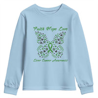Faith Hope Love Liver Cancer Awareness Youth Sweatshirt Butterfly Ribbon Floral Gift
