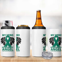 Liver Cancer Awareness Memorial Gift 4 in 1 Can Cooler Tumbler My Hero Is Now My Angel