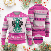 Liver Cancer Awareness Memorial Gift Ugly Christmas Sweater My Hero Is Now My Angel