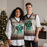 Liver Cancer Awareness Memorial Gift V-Neck Knit Sweater Vest My Hero Is Now My Angel