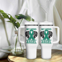 Liver Cancer Awareness Memorial Gift Tumbler With Handle My Hero Is Now My Angel