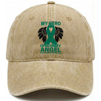 Liver Cancer Awareness Memorial Gift Washed Cotton Baseball Cap My Hero Is Now My Angel