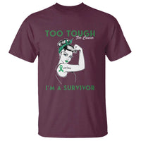 Liver Cancer Warrior Woman Gift T Shirt Too Tough For Cancer Im A Survivor