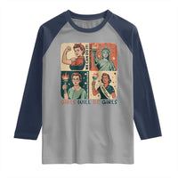 Girls Will Be Girls Raglan Shirt Patriotic Feminist USA Women - Wonder Print Shop