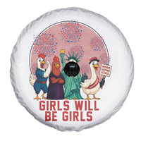 Girls Will Be Girls Spare Tire Cover Funny Patriotic Feathered Feminists Ducks - Wonder Print Shop