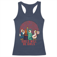 Girls Will Be Girls Racerback Tank Top Funny Patriotic Feathered Feminists Ducks - Wonder Print Shop