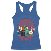 Girls Will Be Girls Racerback Tank Top Funny Patriotic Feathered Feminists Ducks - Wonder Print Shop