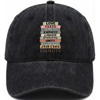 Human Rights Bookish Washed Cotton Baseball Cap Kindness Peace Equality Flower For Women