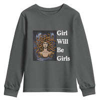 Girl Will Be Girls Youth Sweatshirt Medusa Mythology Feminist Women - Wonder Print Shop