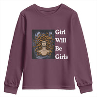 Girl Will Be Girls Youth Sweatshirt Medusa Mythology Feminist Women - Wonder Print Shop