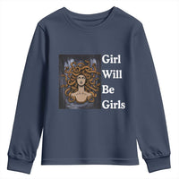 Girl Will Be Girls Youth Sweatshirt Medusa Mythology Feminist Women - Wonder Print Shop