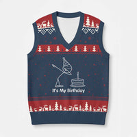 Dabbing Stickman Party Humor Gift V-Neck Knit Sweater Vest It Is My Birthday
