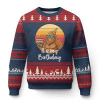 It Is My Birthday Ugly Christmas Sweater Funny Bigfoot Blowing Candle Birthday Cake