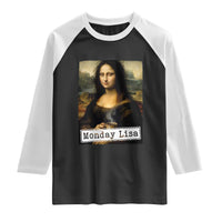 Monday Lisa Coffee Lover Raglan Shirt Funny Mona Lisa Art Parody Graphic Tired Work