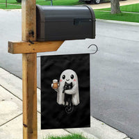 Funny Halloween Garden Flag Cute Ghost Holding Black Cat Drinking Beer