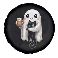 Funny Halloween Spare Tire Cover Cute Ghost Holding Black Cat Drinking Beer