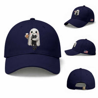 Funny Halloween Baseball Cap Cute Ghost Holding Black Cat Drinking Beer