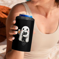 Funny Halloween 4 in 1 Can Cooler Tumbler Cute Ghost Holding Black Cat Drinking Beer