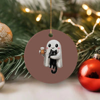 Funny Halloween Ceramic Ornament Cute Ghost Holding Black Cat Drinking Beer