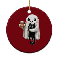 Funny Halloween Ceramic Ornament Cute Ghost Holding Black Cat Drinking Beer