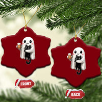 Funny Halloween Ceramic Ornament Cute Ghost Holding Black Cat Drinking Beer