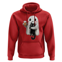 Funny Halloween Hoodie Cute Ghost Holding Black Cat Drinking Beer