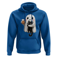 Funny Halloween Hoodie Cute Ghost Holding Black Cat Drinking Beer