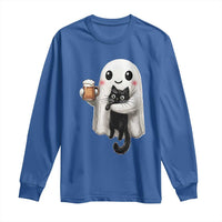 Funny Halloween Long Sleeve Shirt Cute Ghost Holding Black Cat Drinking Beer
