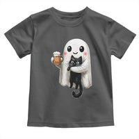 Funny Halloween Toddler T Shirt Cute Ghost Holding Black Cat Drinking Beer